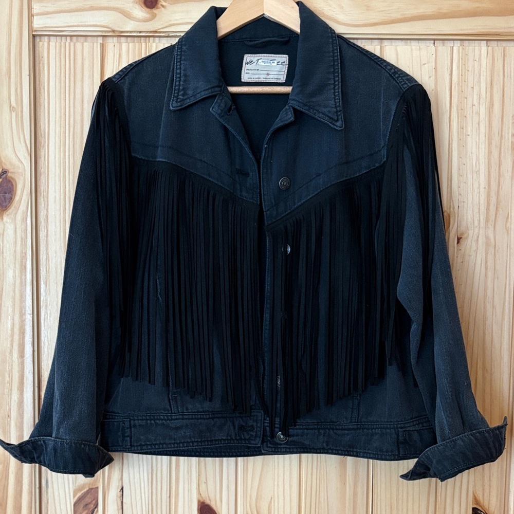 WE THE FREE Black Fringe Denim Jacket